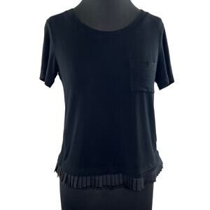 WORTH New York Black Short Sleeve Round Neck Pocket Micro Pleat Hem Top Size XS